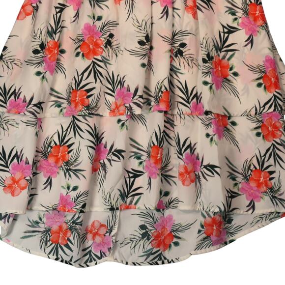 Madden NYC Floral Dress Womens XXL Ivory Deep V Smocked Waist Flirty Beachy - Picture 6 of 13